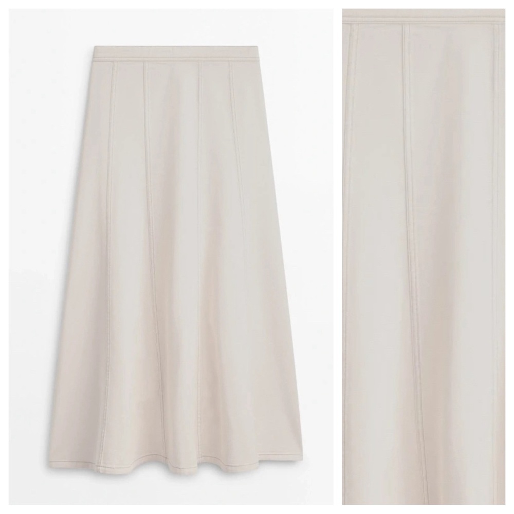 NWT. Massimo Dutti Off White Denim High Waisted Panel Midi Skirt. Size 2, 4. - Picture 5 of 11